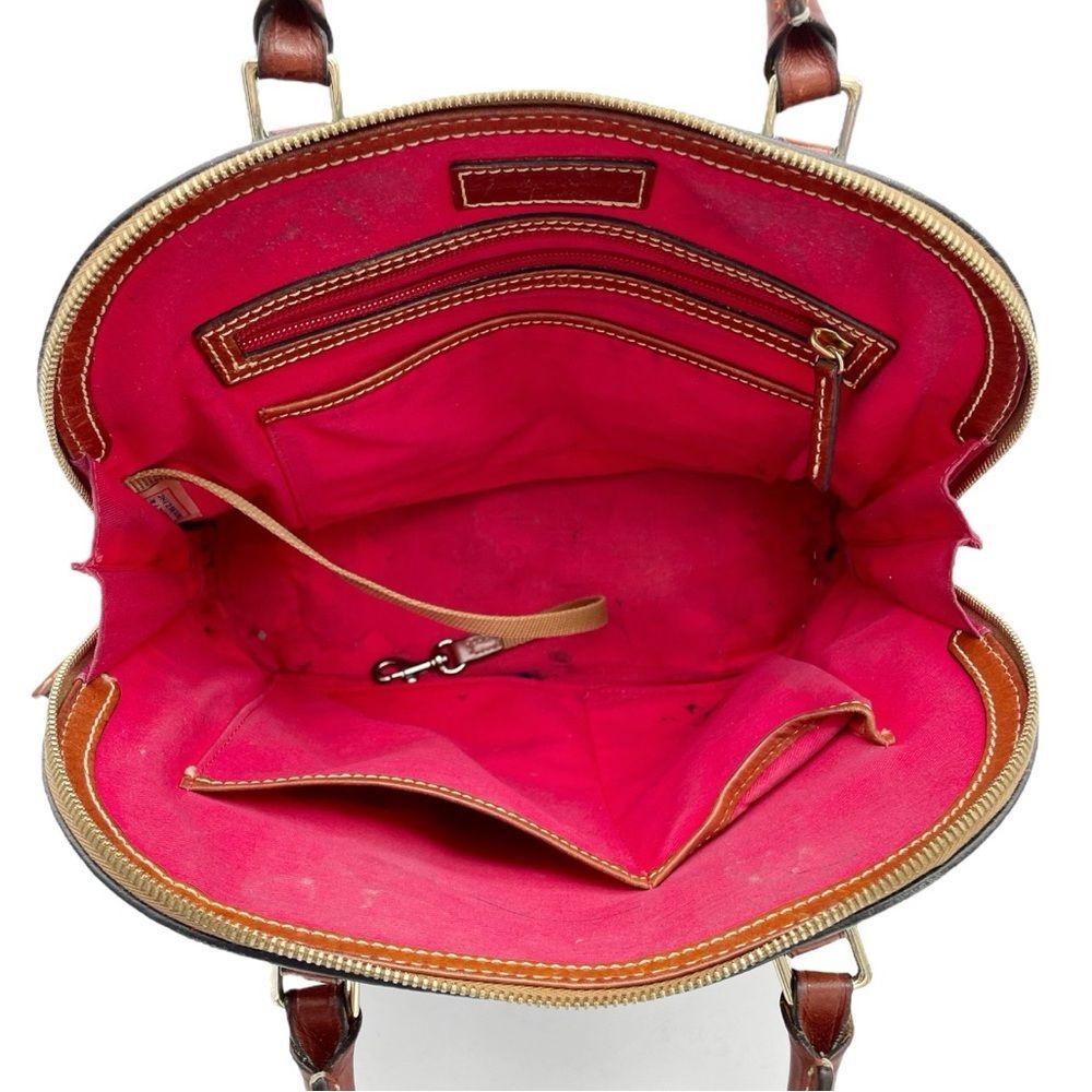 Dooney & Bourke Pebble Grain Zip Around Satchel Black & Cognac Brown Leather Bag - Picture 12 of 16